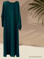 Green Abaya with Buttons and Round Neck