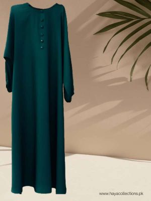 Green Abaya with Buttons and Round Neck