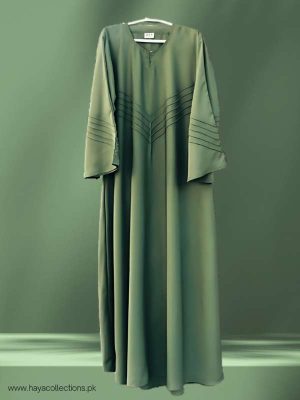 Olive Green Pleated Abaya with Geometric Detail