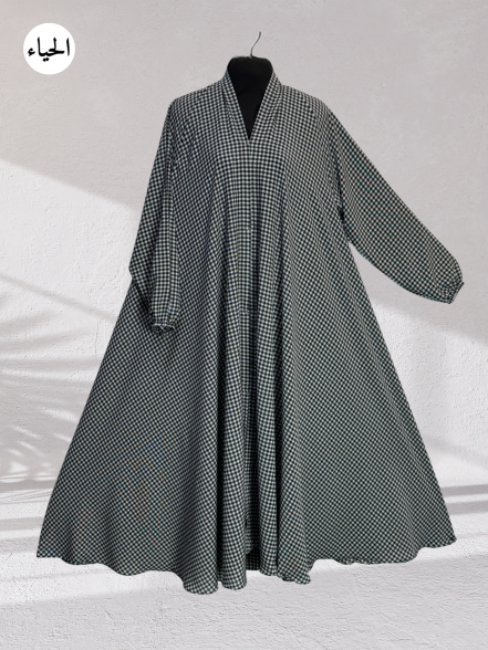 Gingham Checkered Front Open Abaya