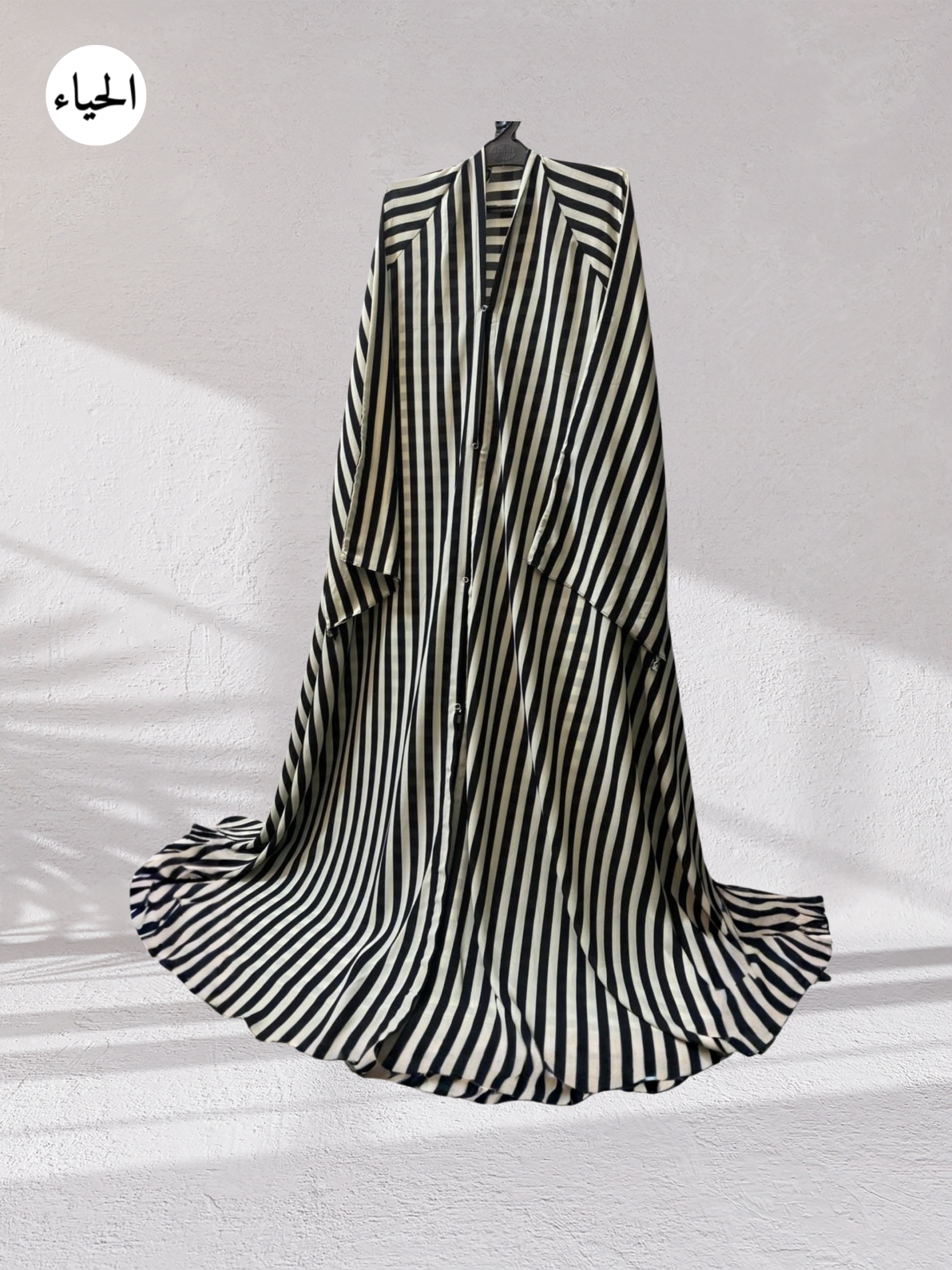 Elegant Vertical Striped A-Line Maxi Abaya 1 Elegant Vertical Striped A-Line Maxi Abaya
