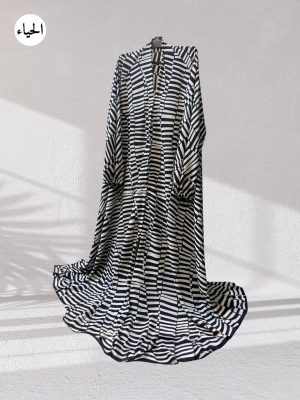 Geometric Broken Stripe Front Open Maxi Abaya