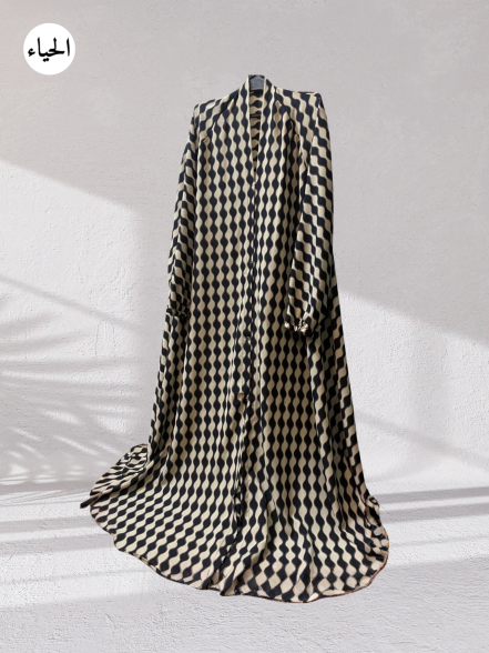 Geometric Diamond Front Open A-Line Abaya
