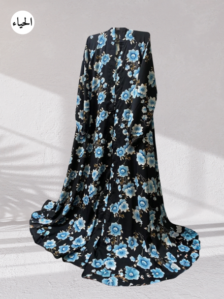 Blue Floral Front Open Jumbo Printed Abaya