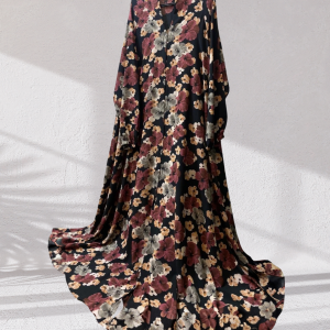 Warm Floral Front Open A-Line Jumbo Abaya