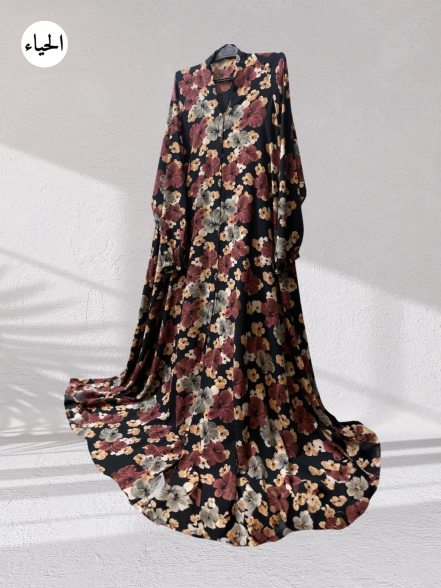 Warm Floral Front Open A-Line Jumbo Abaya