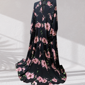 Pink Rose Front Open A-Line Maxi Abaya