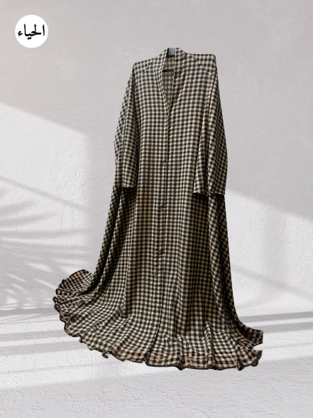 Checkered Front Open Long Abaya