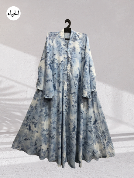 Blue Toile Front Open Abaya