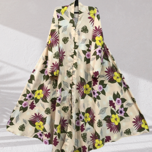 Tropical Botanical Button-Front Abaya