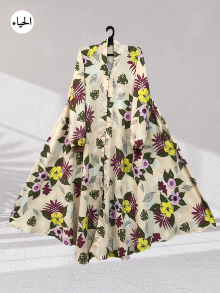 Tropical Botanical Button-Front Abaya