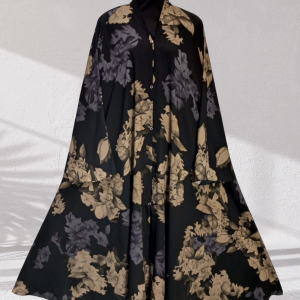 Vintage Smoke Floral Button-Front Abaya