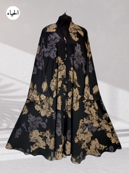 Vintage Smoke Floral Button-Front Abaya