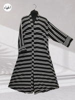 Horizontal Striped Button-Front Abaya
