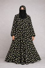 Black Floral Abaya - Georgette Chiffon Abaya