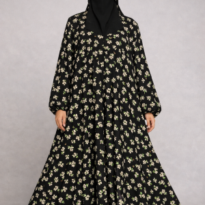 Black Floral Abaya - Georgette Chiffon Abaya