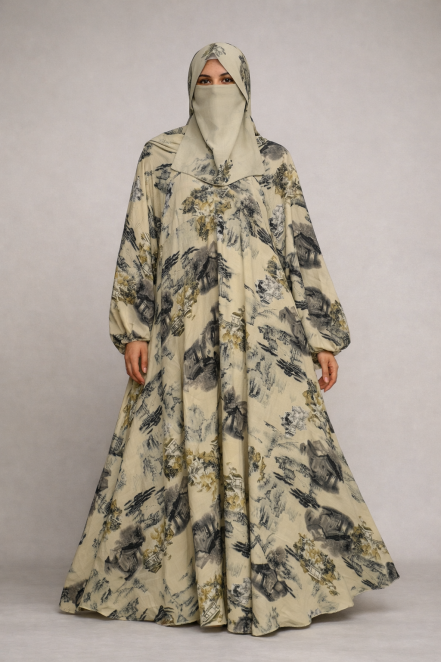 Floral Printed Georgette Chiffon Abaya