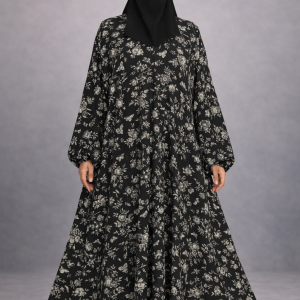 Monochrome Botanical Printed Abaya