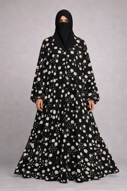 Polkadot pattern printed Georgette Abaya