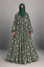 Dark Green Botanical Printed Abaya