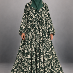 Dark Green Botanical Printed Abaya